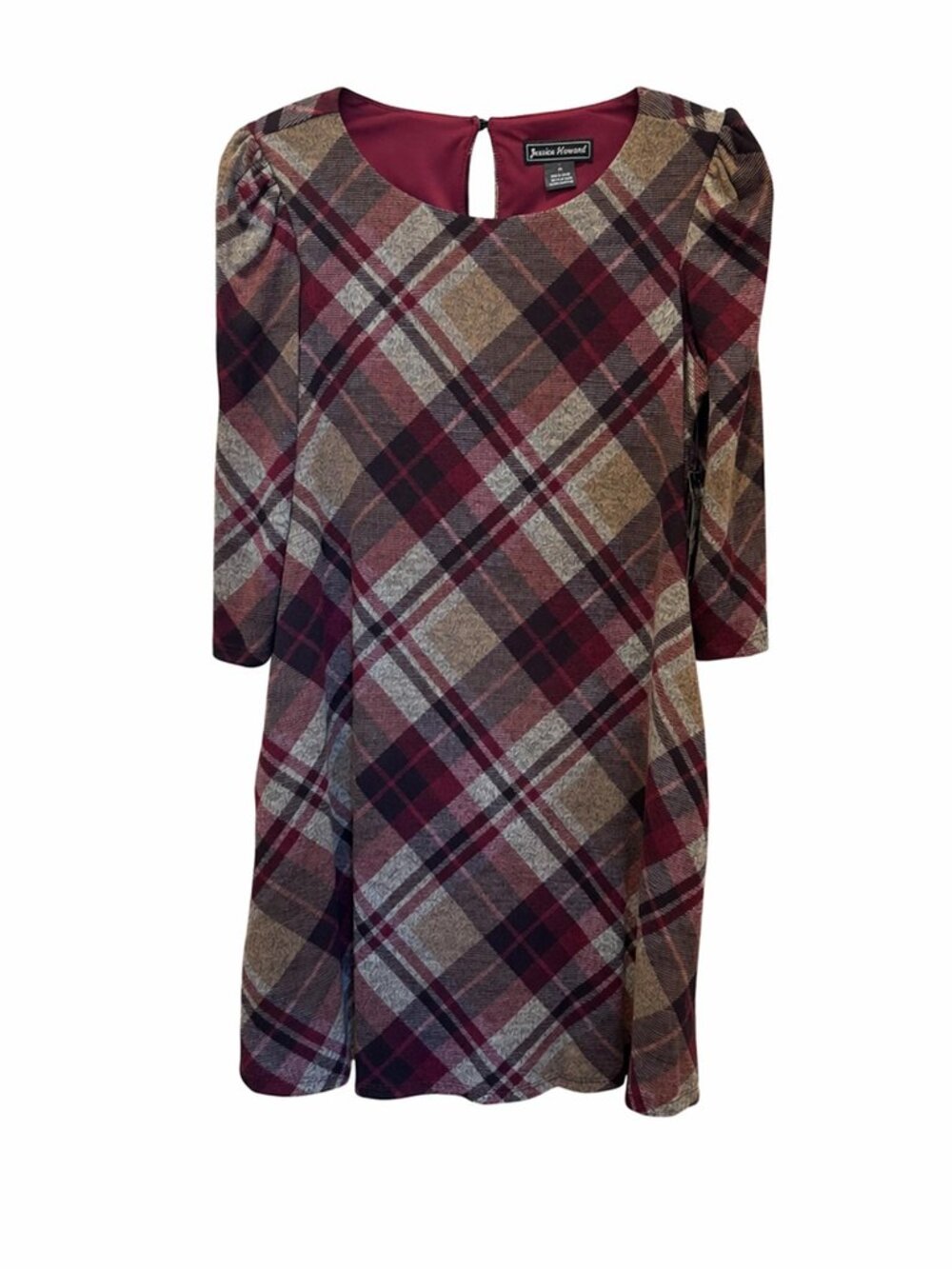 JESSICA HOWARD Women’s 3/4 Puff Sleeve Plaid A-Line Dress, Sz S